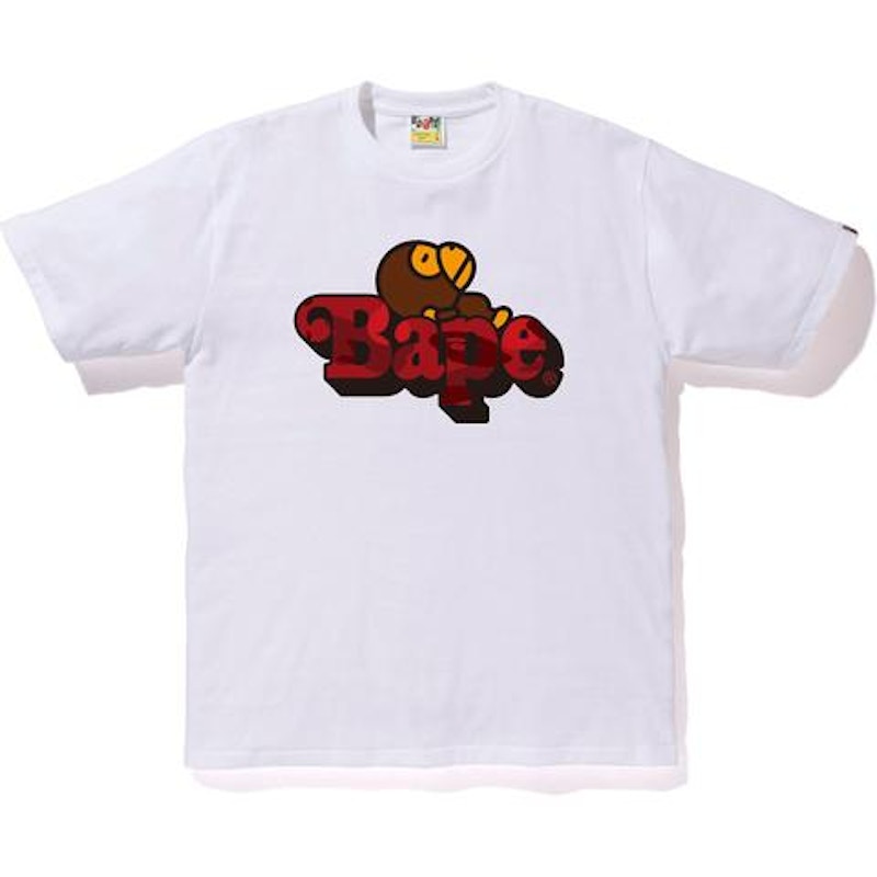 Pre-owned Bape Men's  Camo Milo On  T-shirt In White/red In Multi