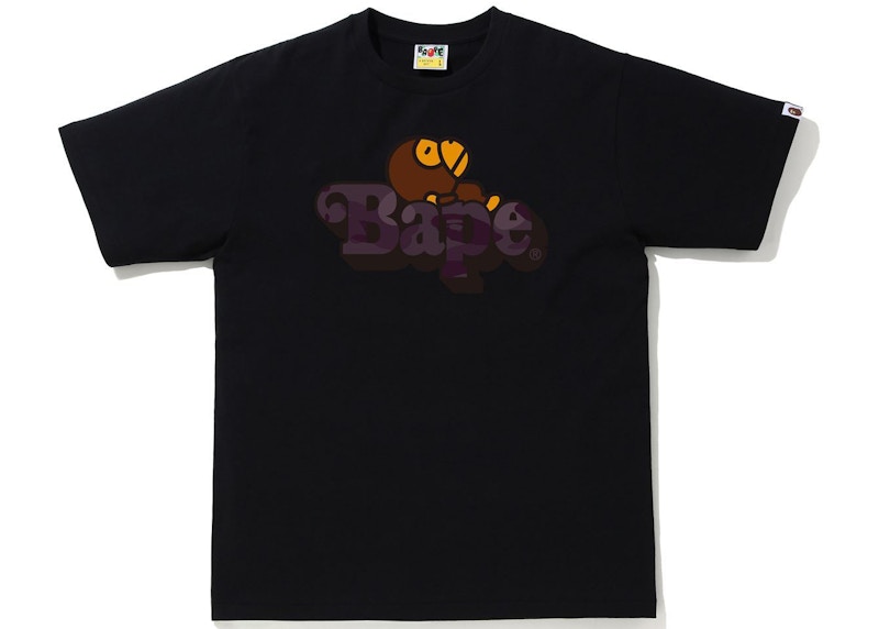Pre-owned Bape Men's  Camo Milo On  Tee Shirt In Black/burgundy
