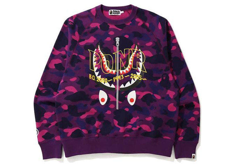 BAPE Color Camo Metal Zip Shark Crewneck Purple Men's - FW18 - US