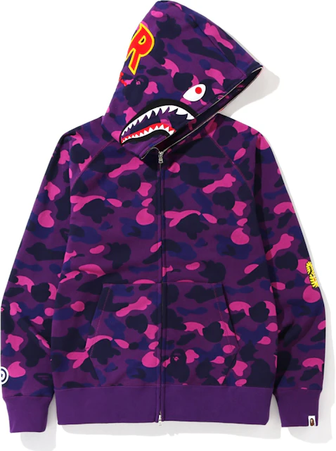 BAPE Color Camo PONR Shark Full Zip Hoodie Purple - FW19