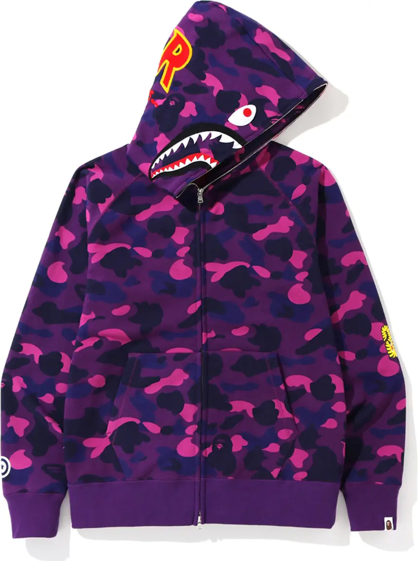BAPE Color Camo PONR Shark Full Zip Hoodie Purple - FW19 Men's - US
