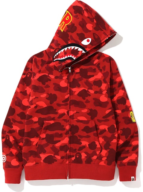 Men's BAPE Camo PONR Shark Full Zip Hoodie in Red