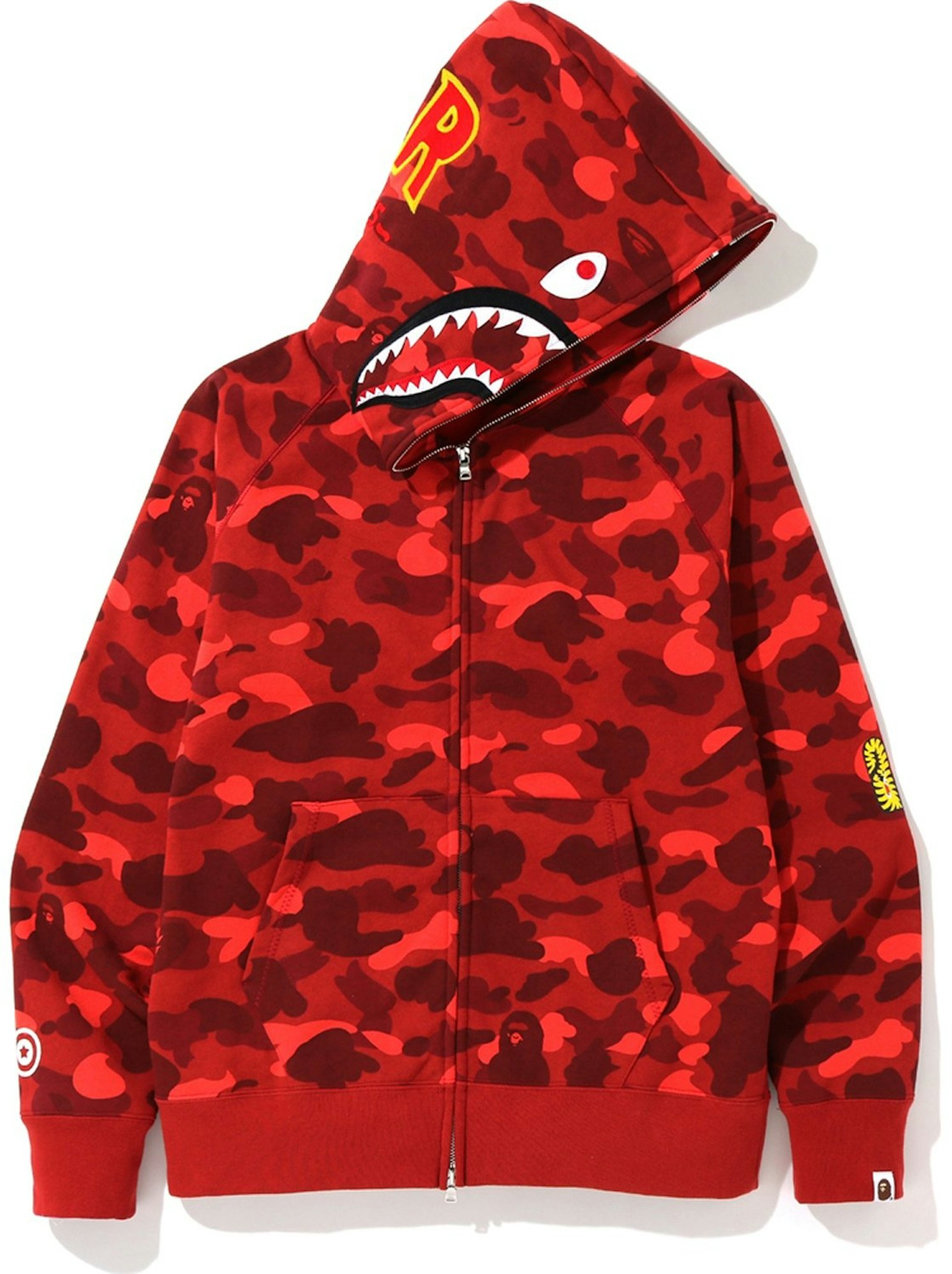 BAPE Color Camo PONR Shark Full Zip Hoodie Red - FW19