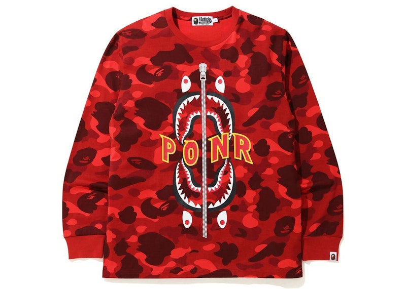 BAPE Color Camo PONR Shark L/S Tee Red - SS21 Men's - US