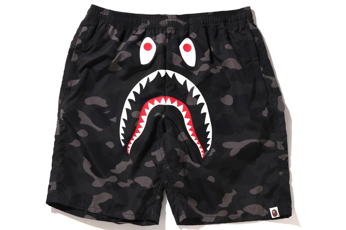 Pre-owned Bape Color Camo Shark Beach Shorts (ss22) Black