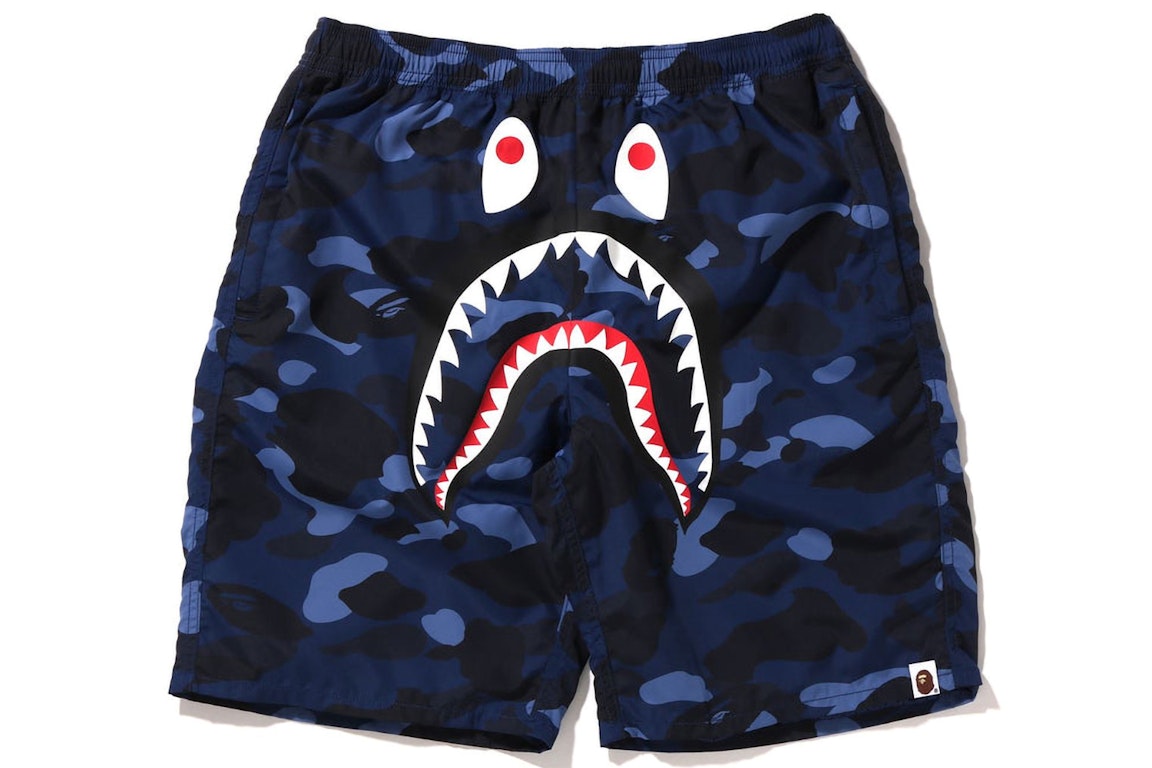 Pre-owned Bape Color Camo Shark Beach Shorts (ss22) Navy