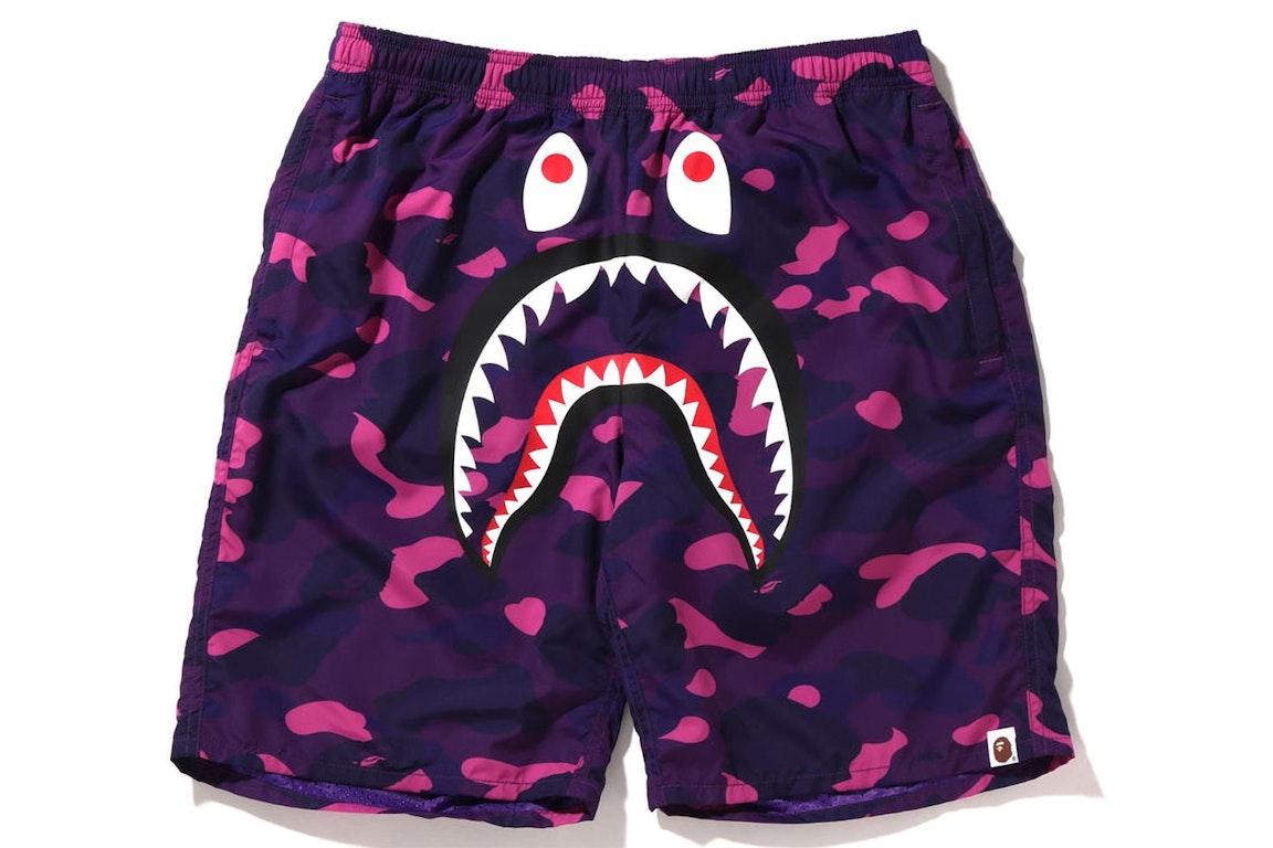 Pre-owned Bape Color Camo Shark Beach Shorts (ss22) Purple