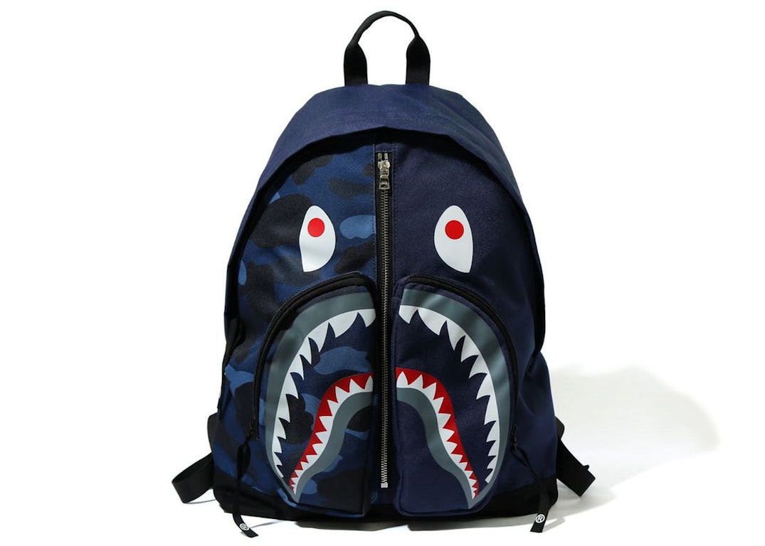 Pre-owned Bape Color Camo Shark Day Backpack Navy