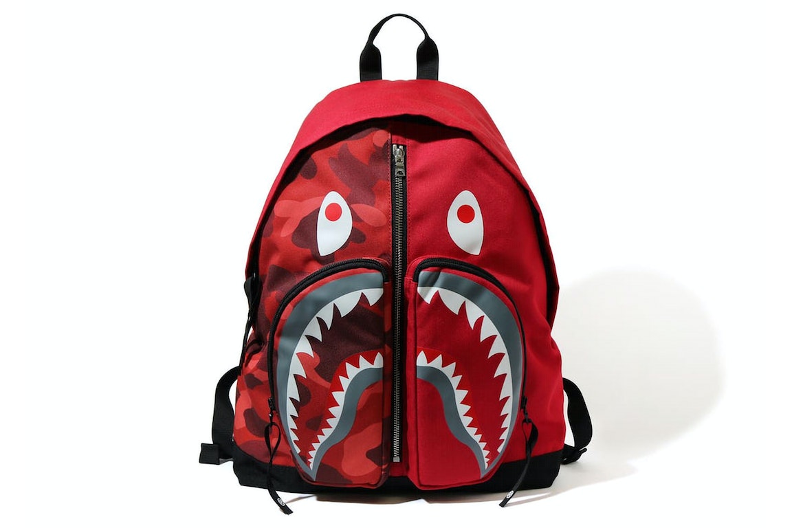 Pre-owned Bape Color Camo Shark Day Backpack Red