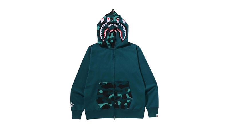 BAPE Color Camo Shark Full Zip Double Hoodie Green Men's - SS26 - US