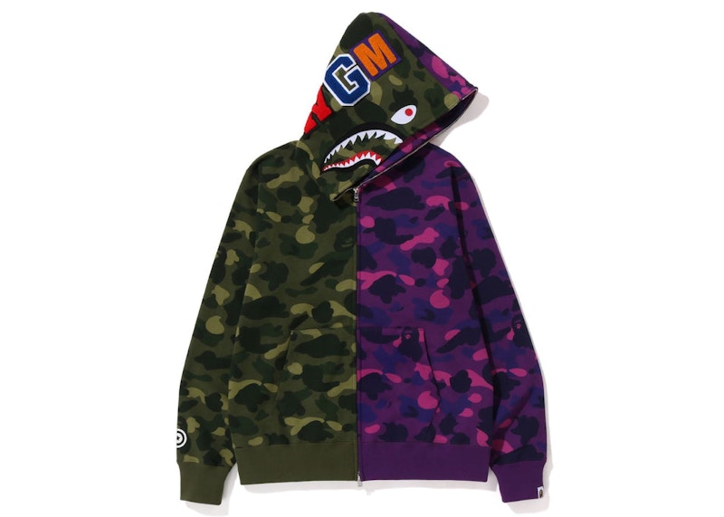 BAPE Color Camo Shark Full Zip Hoodie FW22 Green Purple Men s