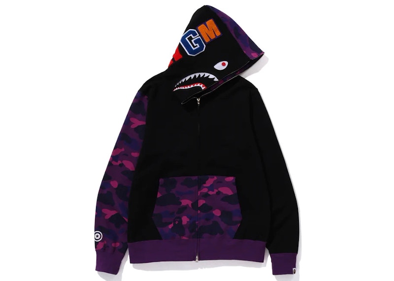 Bape purple hot sale camo shark hoodie