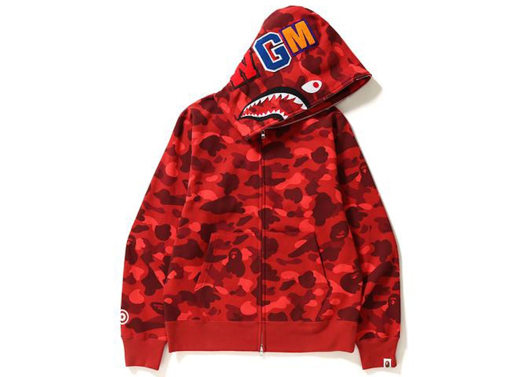 Pre-owned Bape Color Camo Shark Full Zip (ss21) Hoodie Red