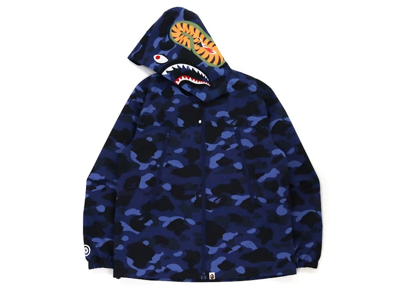 Bape navy sale shark hoodie