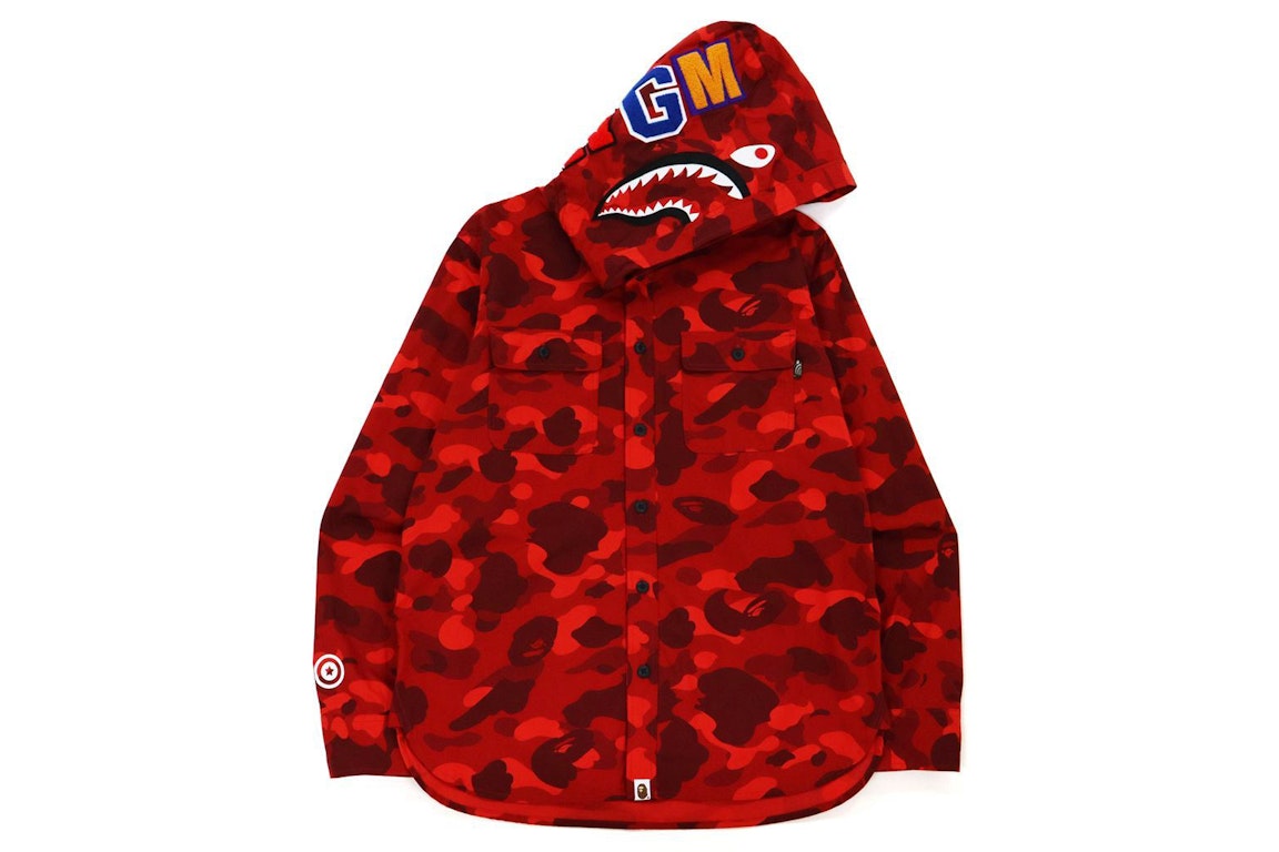 Pre-owned Bape Color Camo Shark Hoodie Shirt (fw21) Red