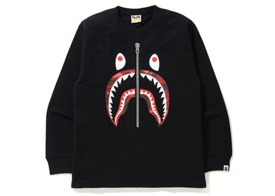 BAPE Color Camo Shark L/S Tee Black/Red 男士- TW