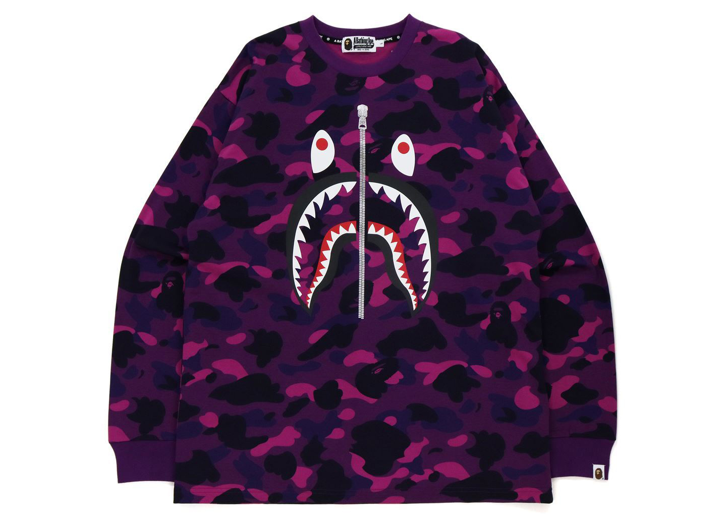 BAPE Color Camo Shark Relaxed Fit L/S Tee Purple Men's - FW21 - US