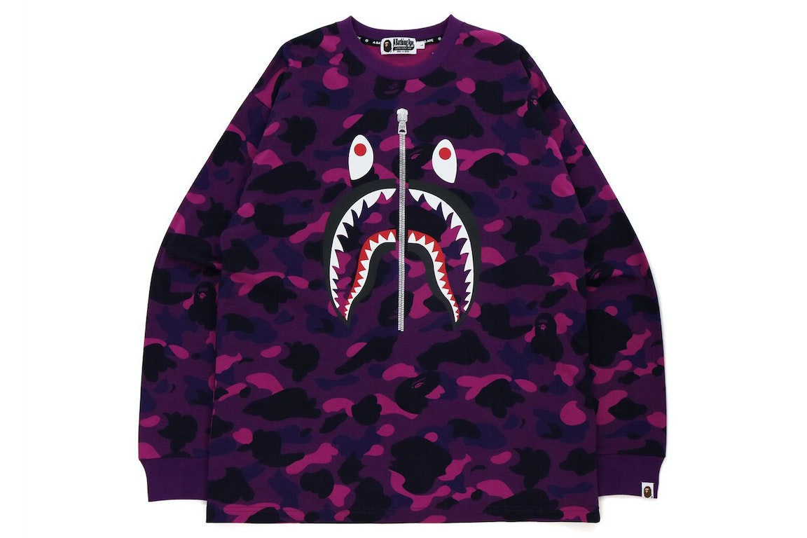 Pre-owned Bape Color Camo Shark Relaxed Fit L/s Tee Purple
