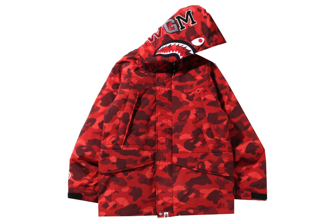 Pre-owned Bape Color Camo Shark Snowboard Down Jacket Red