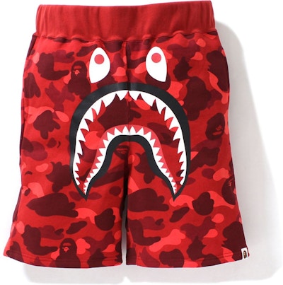 BAPE Color Camo Shark Sweat Shorts Red - SS21