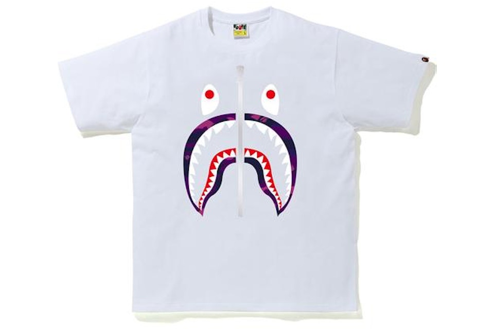 Bape Color Camo Shark T Shirt Ss White Purple Ss Bape Color Camo Shark T Shirt Ss White Purple Ss