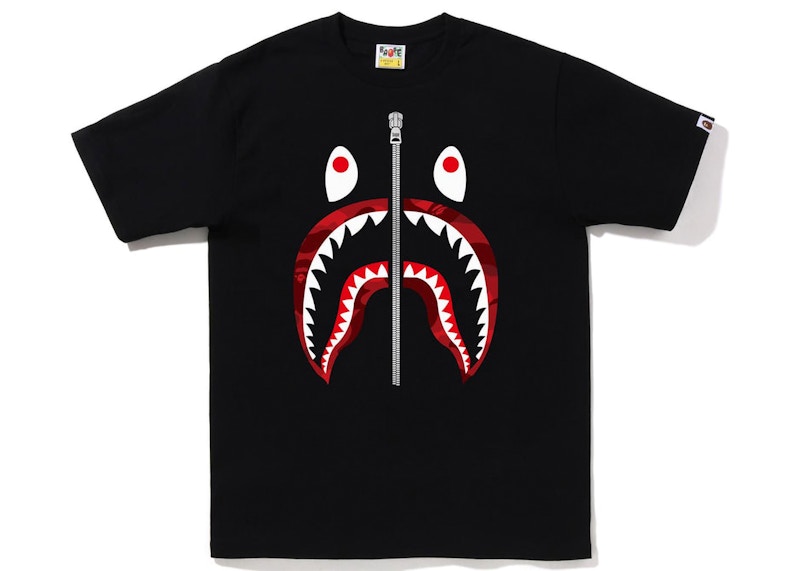 Pre-owned Bape Men's Camo Shark Tee Shirt (fw22) In Black Red