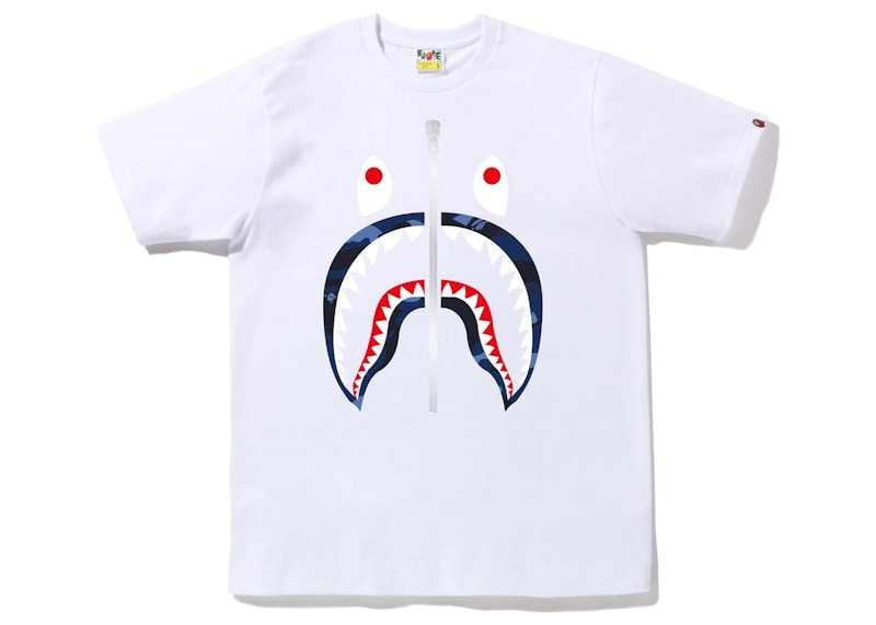 Pre-owned Bape Men's Camo Shark Tee Shirt (fw22) In White Blue