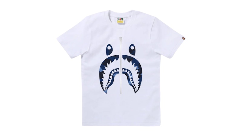 Pre-owned Bape Women's  Camo Shark Tee Shirt In White Blue In Multi