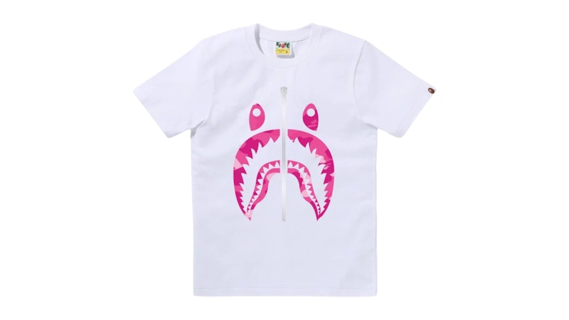Pre-owned Bape Women's  Camo Shark Tee Shirt In White Pink In Multi