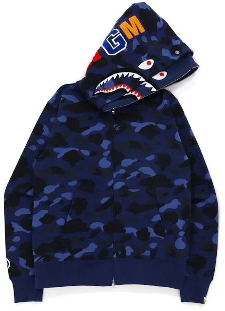 BAPE Color Camo Shark Wide Fit Full Zip Double Hoodie Navy Men's - FW21 ...