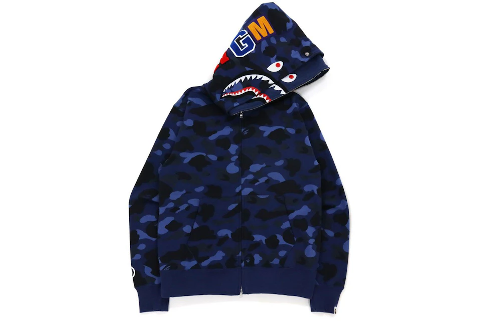 BAPE Color Camo Shark Wide Fit Full Zip Double Hoodie Navy