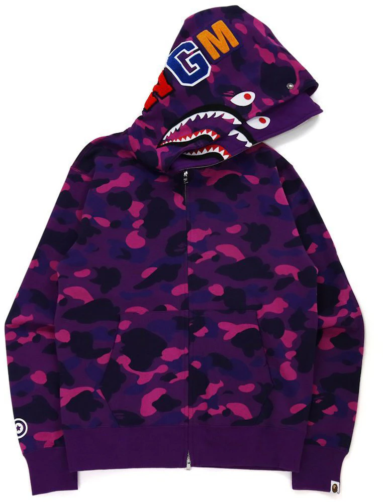 BAPE Color Camo Shark Wide Fit Full Zip Double Hoodie Purple Men's ...