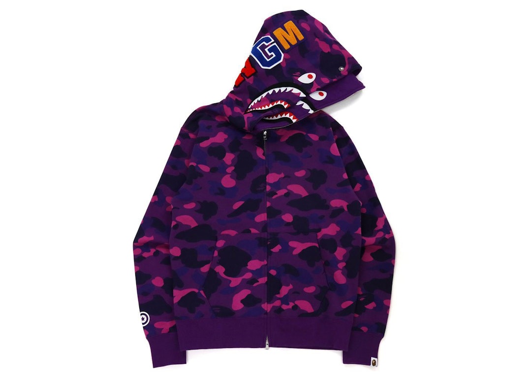 Pre-owned Bape Color Camo Shark Wide Fit Full Zip Double Hoodie Purple