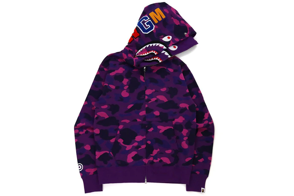 BAPE Color Camo Shark Wide Fit Full Zip Double Hoodie Purple