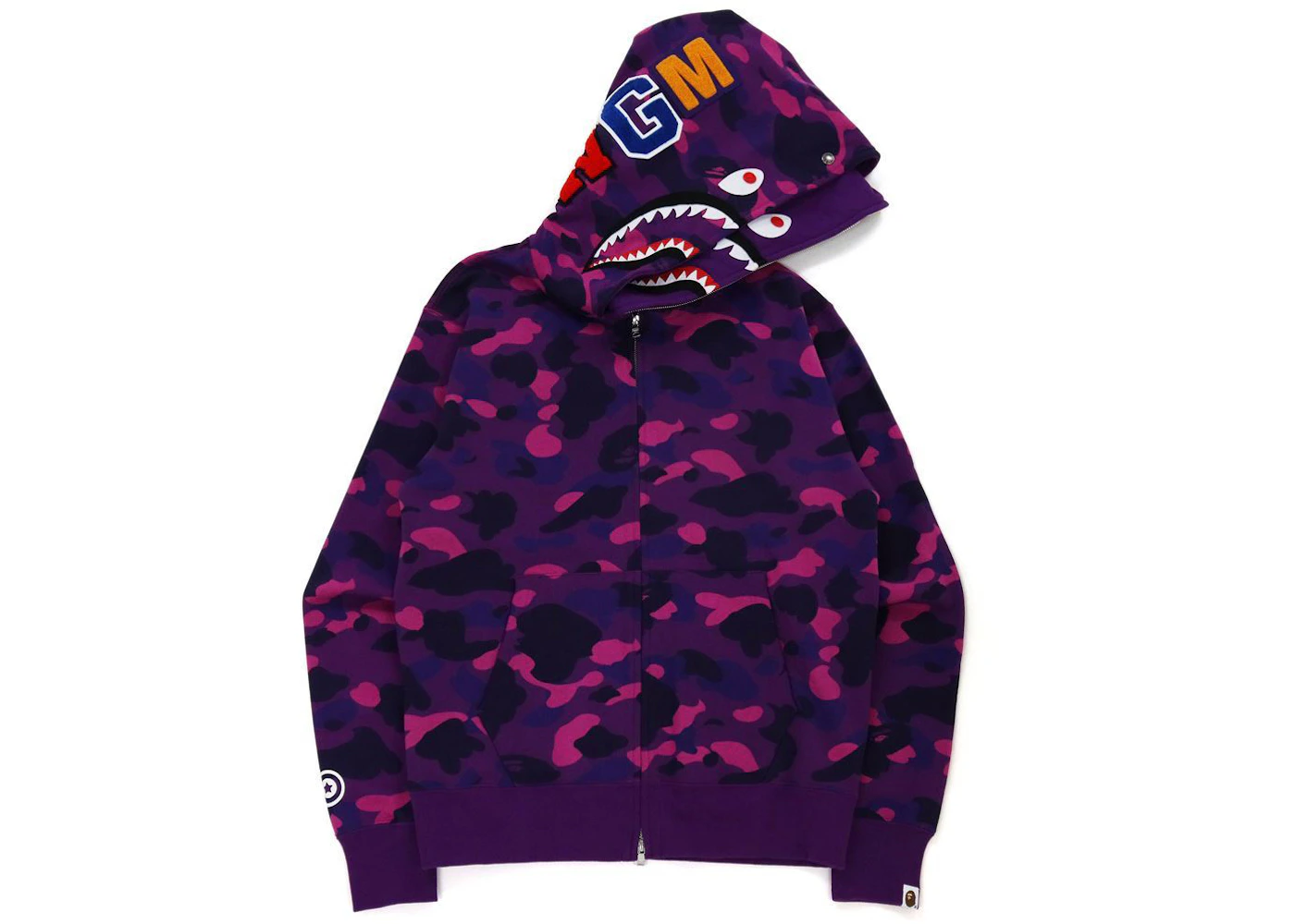 Bape color camo shark full zip hoodie purple Clearance