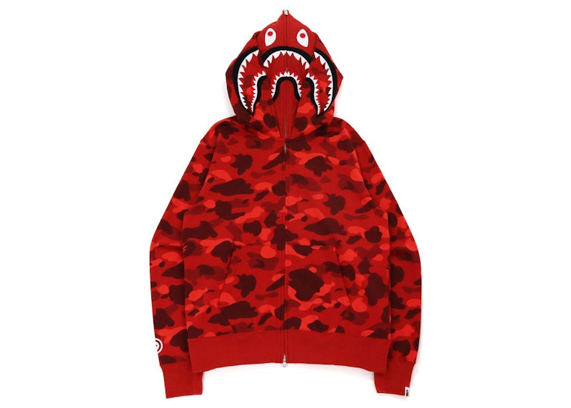 BAPE Color Camo Shark Wide Fit Full Zip Double Hoodie Red Men's