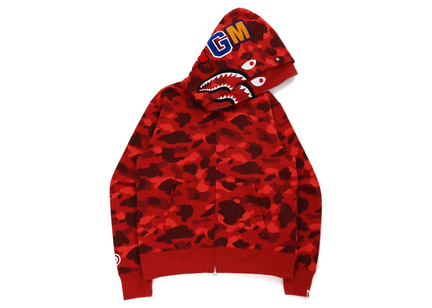 BAPE Color Camo Shark Wide Fit Full Zip Double Hoodie Red