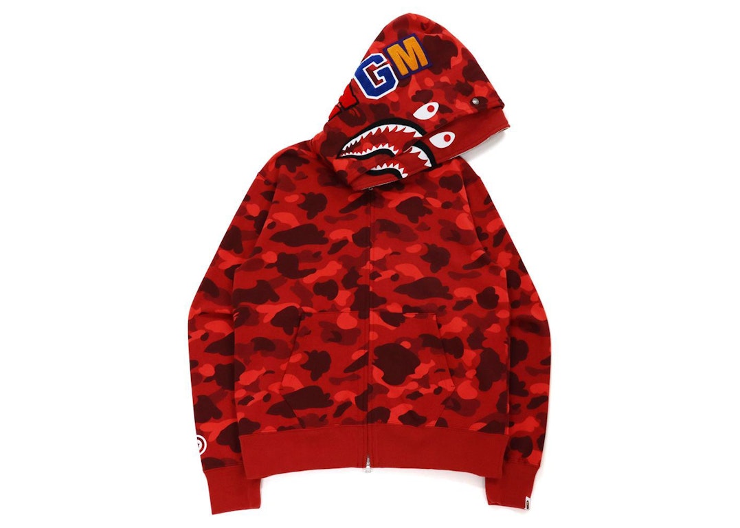 Pre-owned Bape Color Camo Shark Wide Fit Full Zip Double Hoodie Red