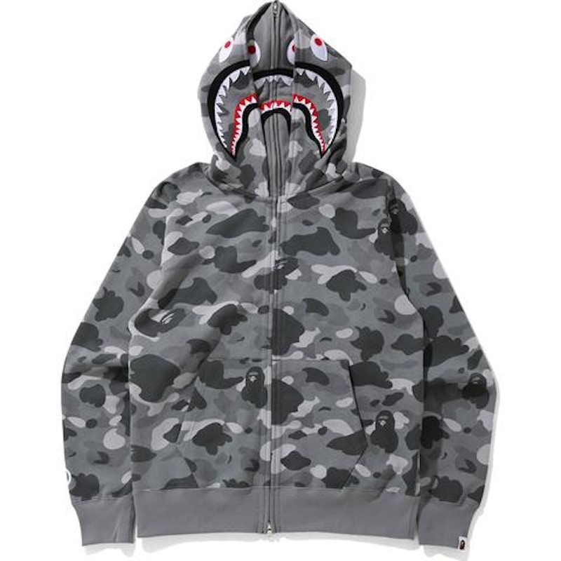 BAPE Color Camo Shark Wide Full Zip Double Hoodie Gray