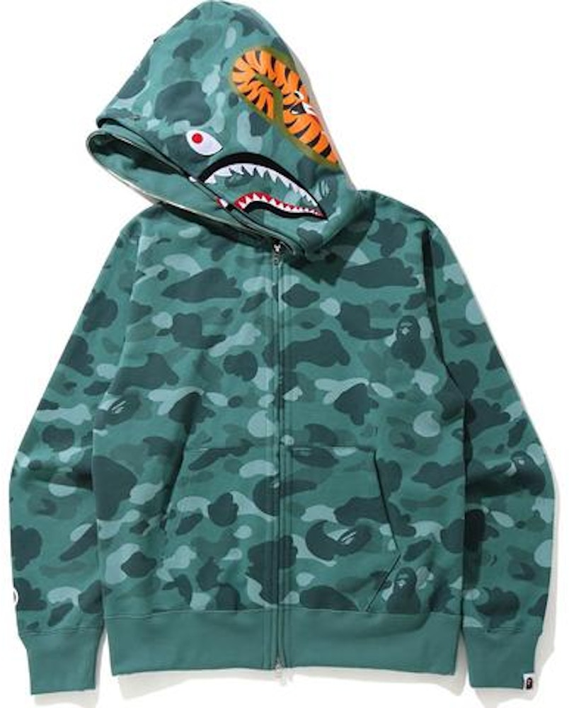 BAPE Color Camo Shark Wide Full Zip Double Hoodie Green - SS21