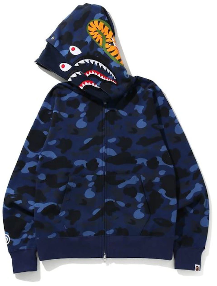 BAPE Color Camo Shark Wide Full Zip Double Hoodie Navy Men's - FW20 - US