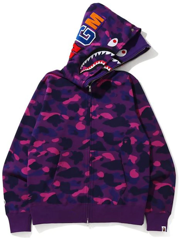 BAPE Color Camo Shark Wide Full Zip Double Hoodie Purple