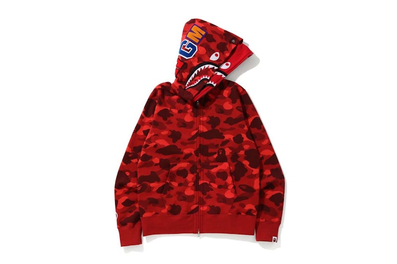 BAPE Color Camo Shark Wide Full Zip Double Hoodie Red Men's - FW20