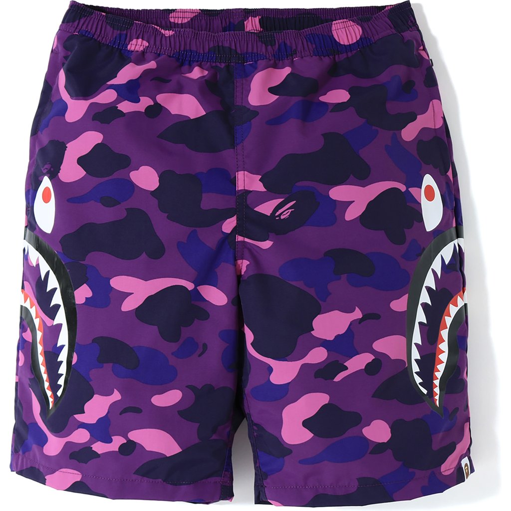 BAPE Color Camo Side Shark Beach Shorts Purple Men's - SS19 - GB