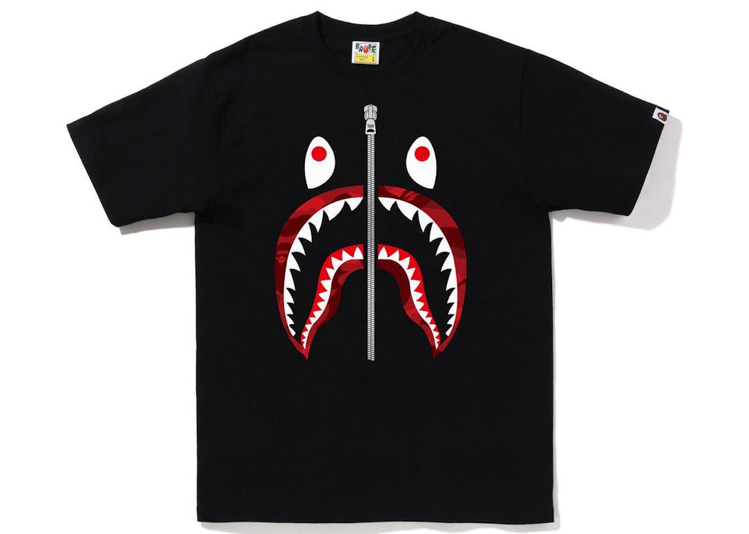 Pre-owned Bape Color Camo Silver Zip Shark Tee (ss23) Black Red