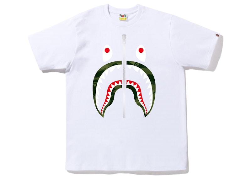 Pre-owned Bape Color Camo Silver Zip Shark T-shirt (ss23) White Green In Multi