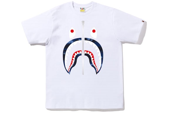 BAPE Color Camuflaje Plateado Zip Tiburón Camiseta (SS23) Blanco Azul marino