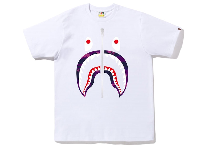 Pre-owned Bape Color Camo Silver Zip Shark T-shirt (ss23) White Purple