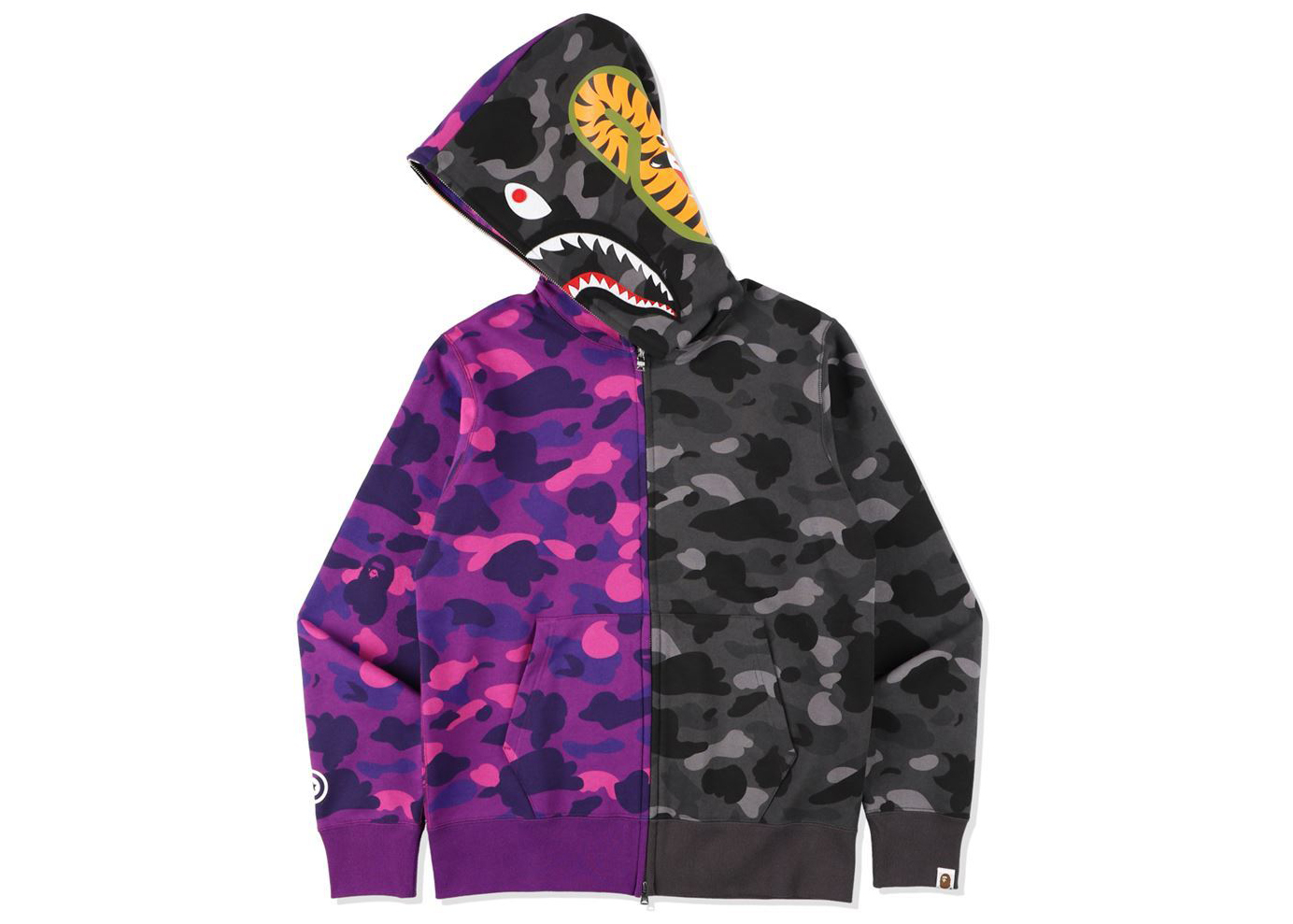 BAPE Color Camo Tiger Shark Half Full Zip Hoodie (SS21) Purple