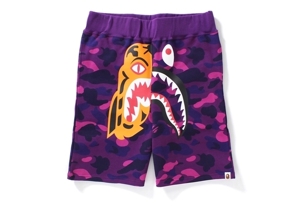 BAPE Color Camo Tiger Shark Sweat Shorts Purple Men's - US